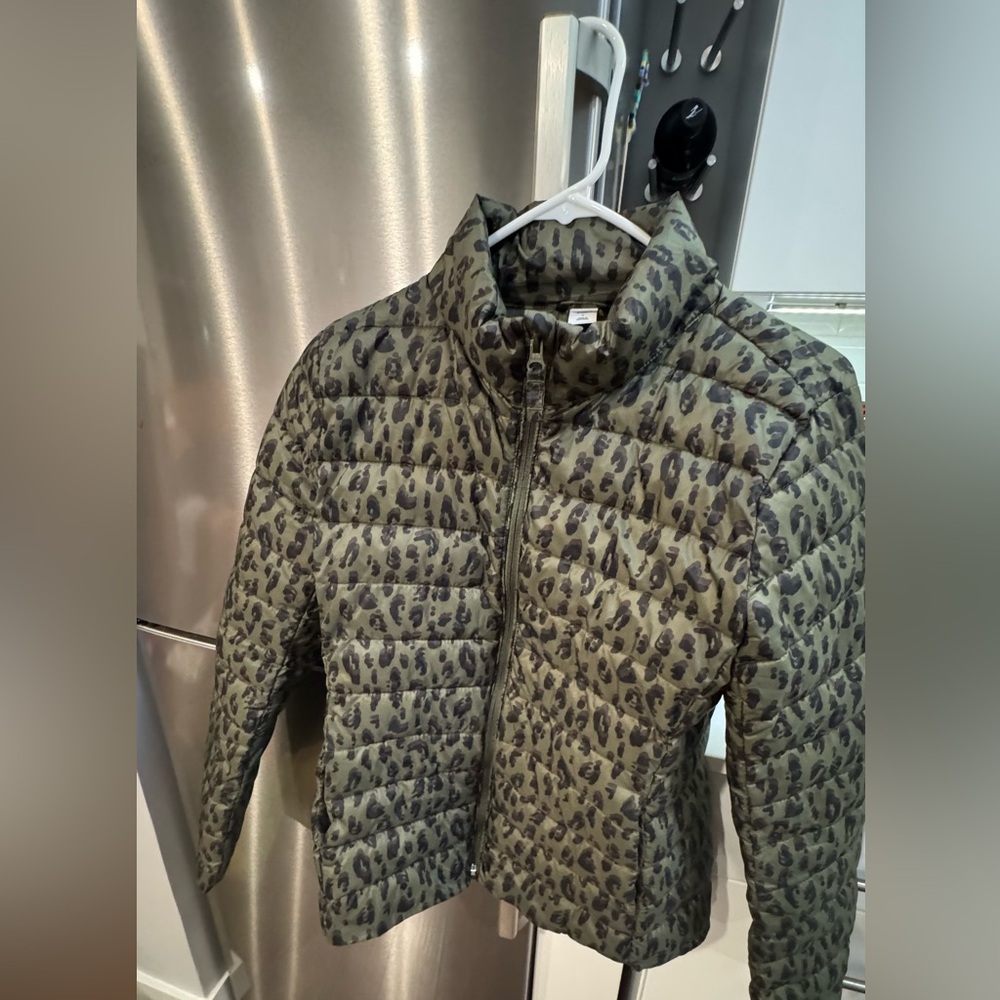 Old Navy Kids Leopard Print Puffer Jacket - Green and Black